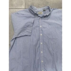 LL Bean Mens XL Tall Blue White Pinstripe Short Sleeve Button Down Shirt Casual